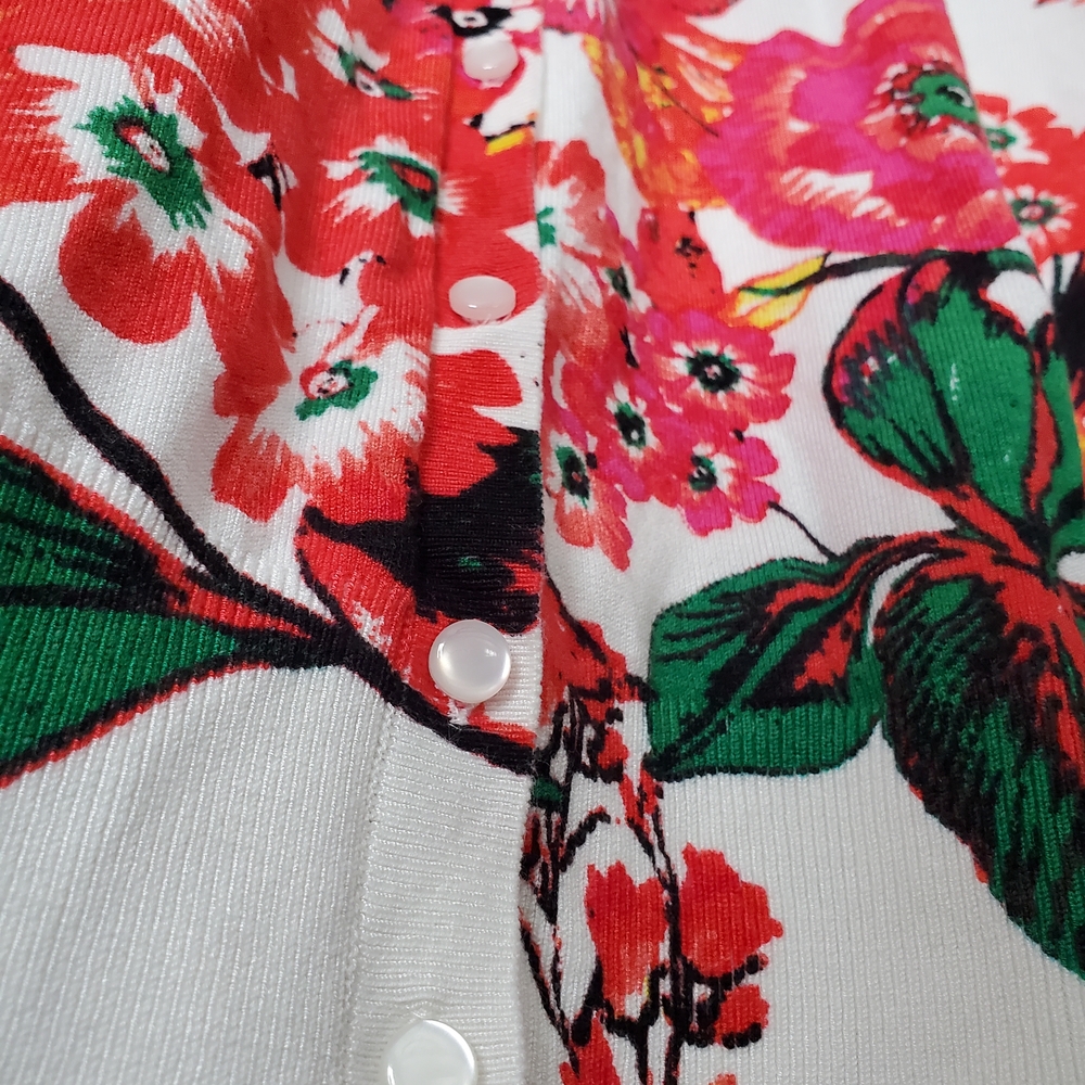 Womens XXL Cable & Gauge Floral Cardigan - White and Red - Picture 9 of 11